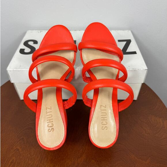 New Schutz Olly Mid Block Nappa Leather Sandal Bright Orange Size 6.5B - Picture 8 of 9